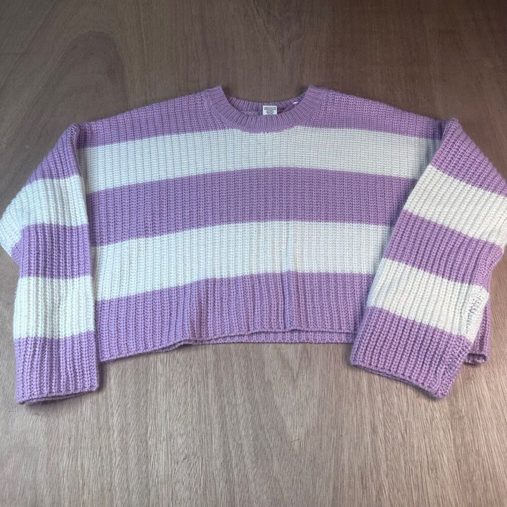 Jessica Simpson Purple White Striped Knit‎ Sweater Women's Size L